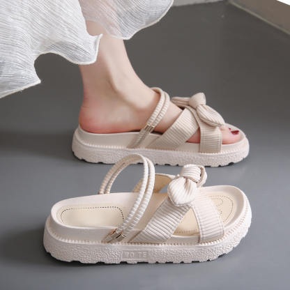Bow Knot Ribbed Platform Sandals