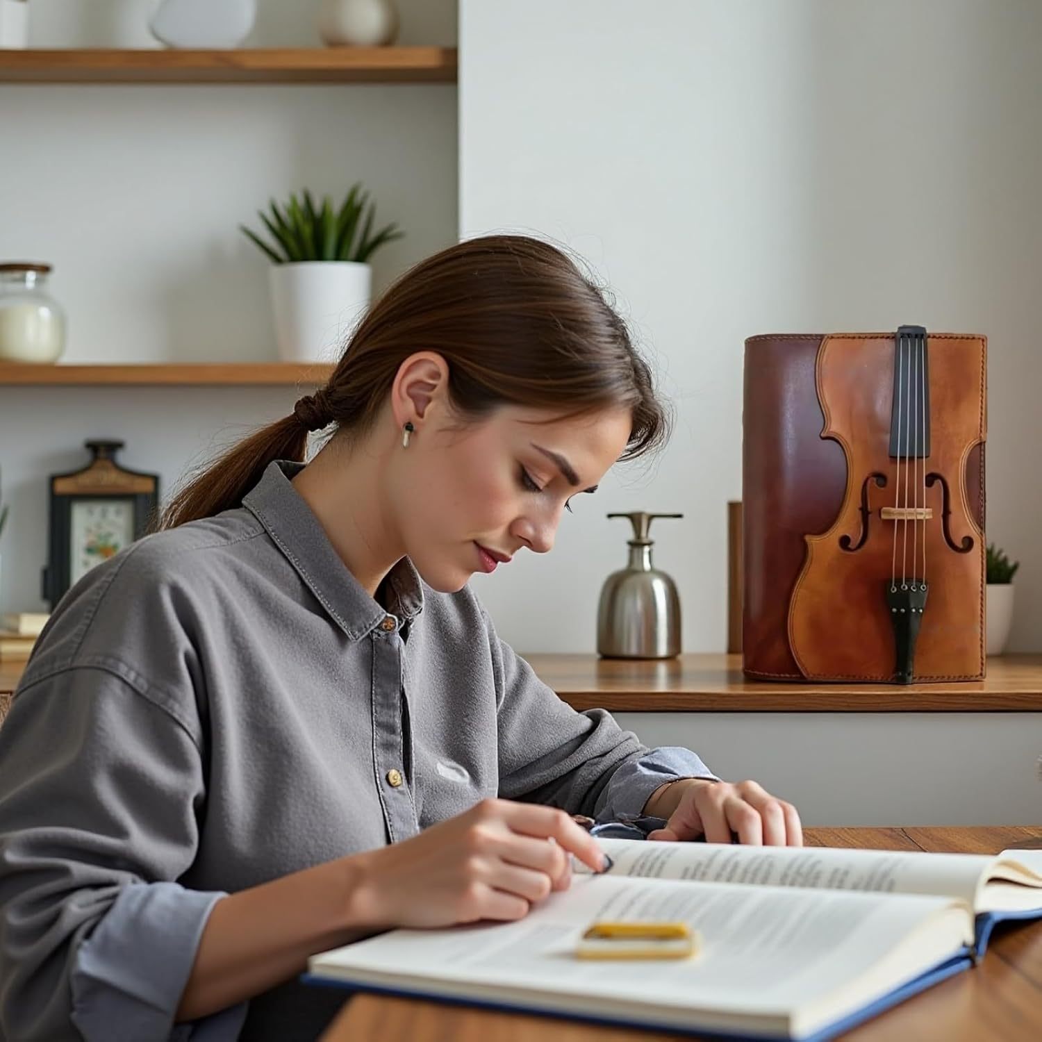 Retro violin leather notebook