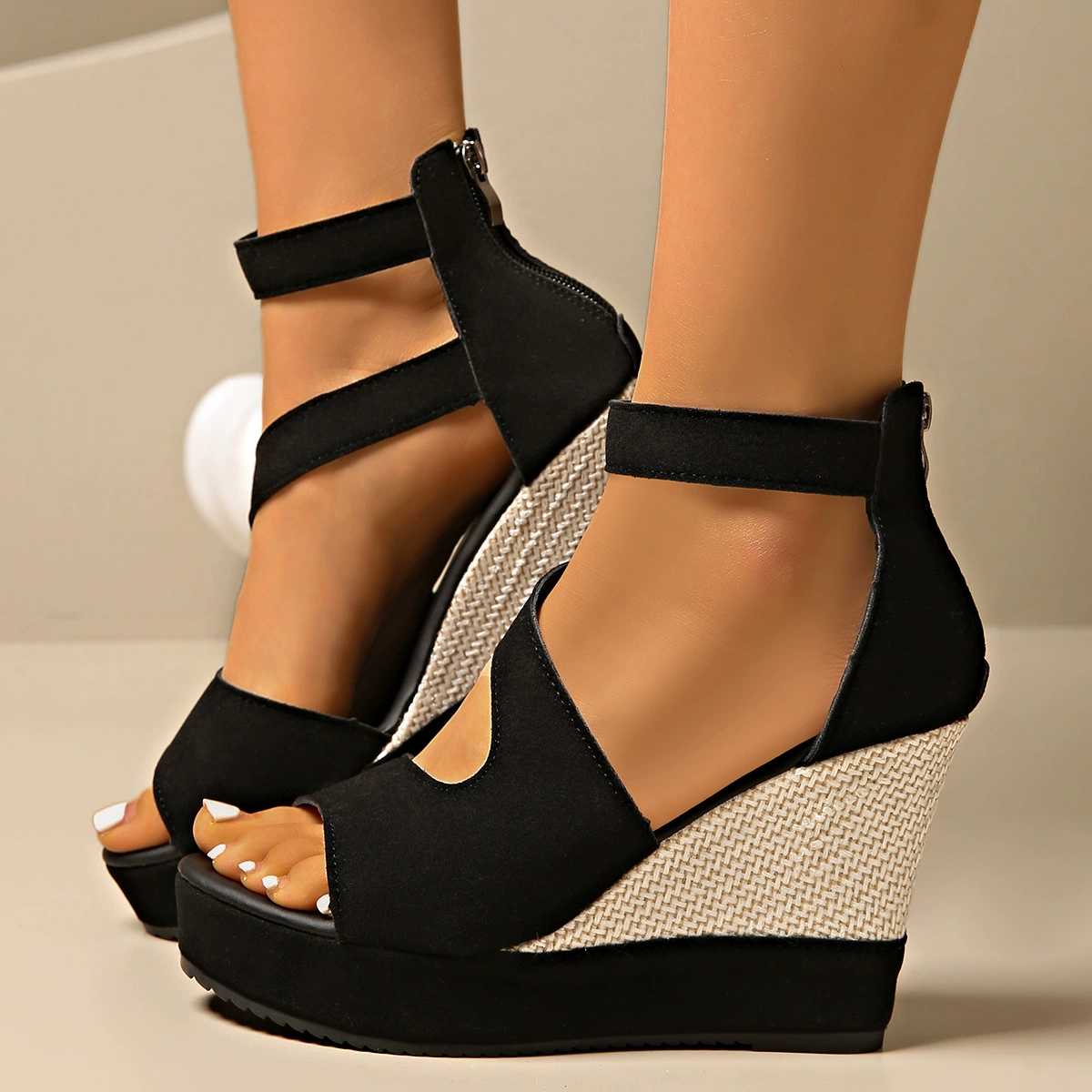 Woven Ankle Strap Wedges