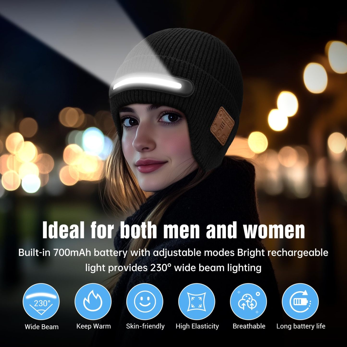 Bluetooth music light-up cap, rechargeable and washable
