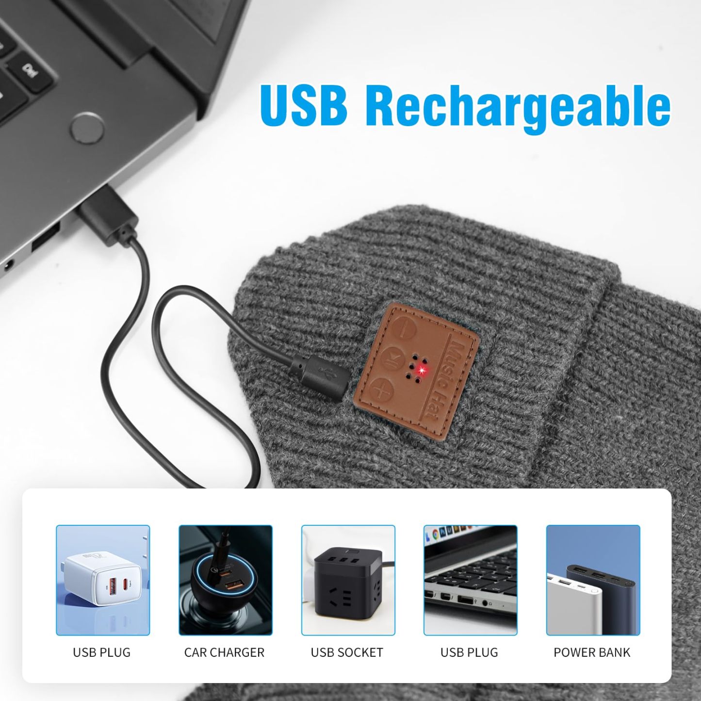 Bluetooth music light-up cap, rechargeable and washable