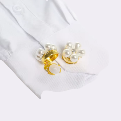 Exquisite Pearl Flower Rhinestone Cufflinks