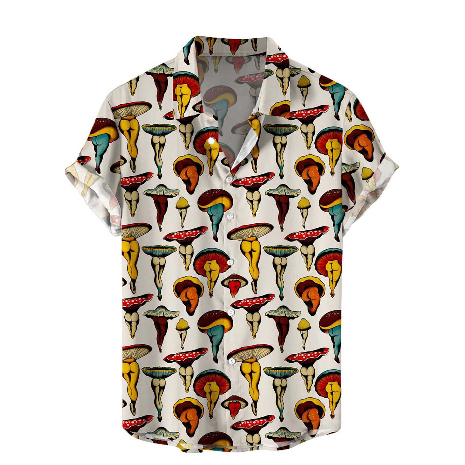 Vintage  Print Short Sleeve Button Up Shirt