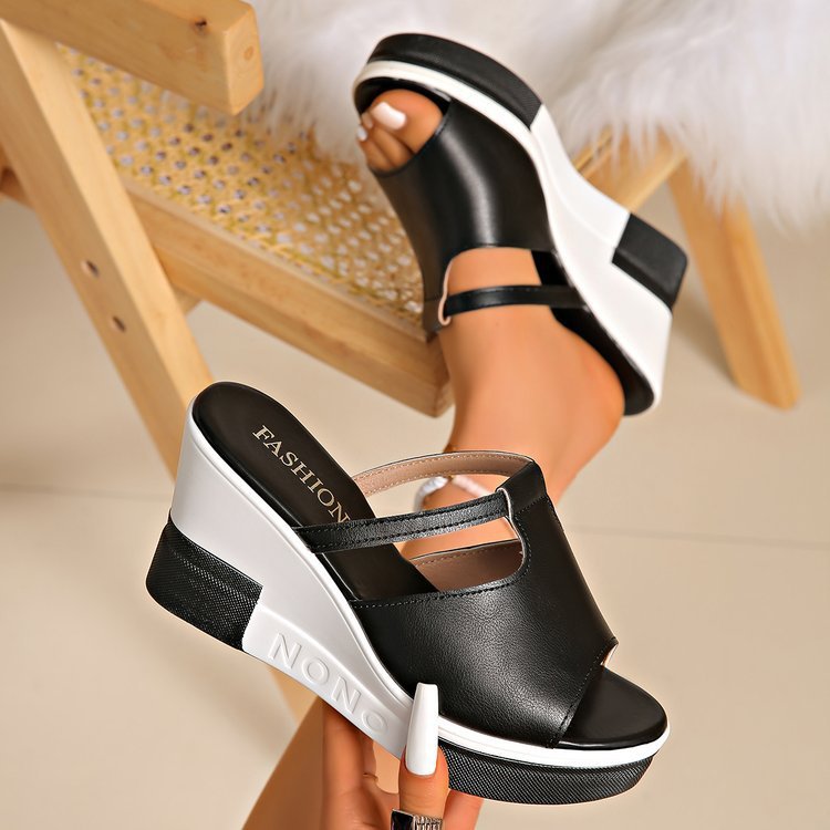 Thick Sole Wedge Slides Plus Size Ladies Shoes 