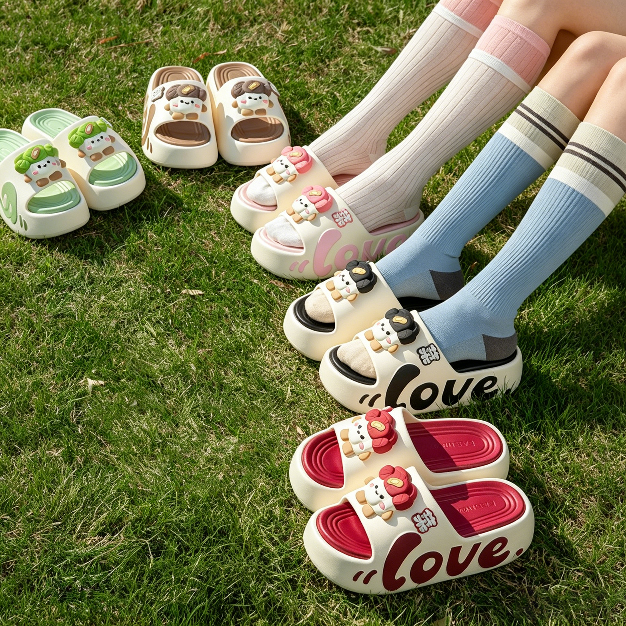 Cute Love Cartoon Doll Platform Slip On Summer Slippers