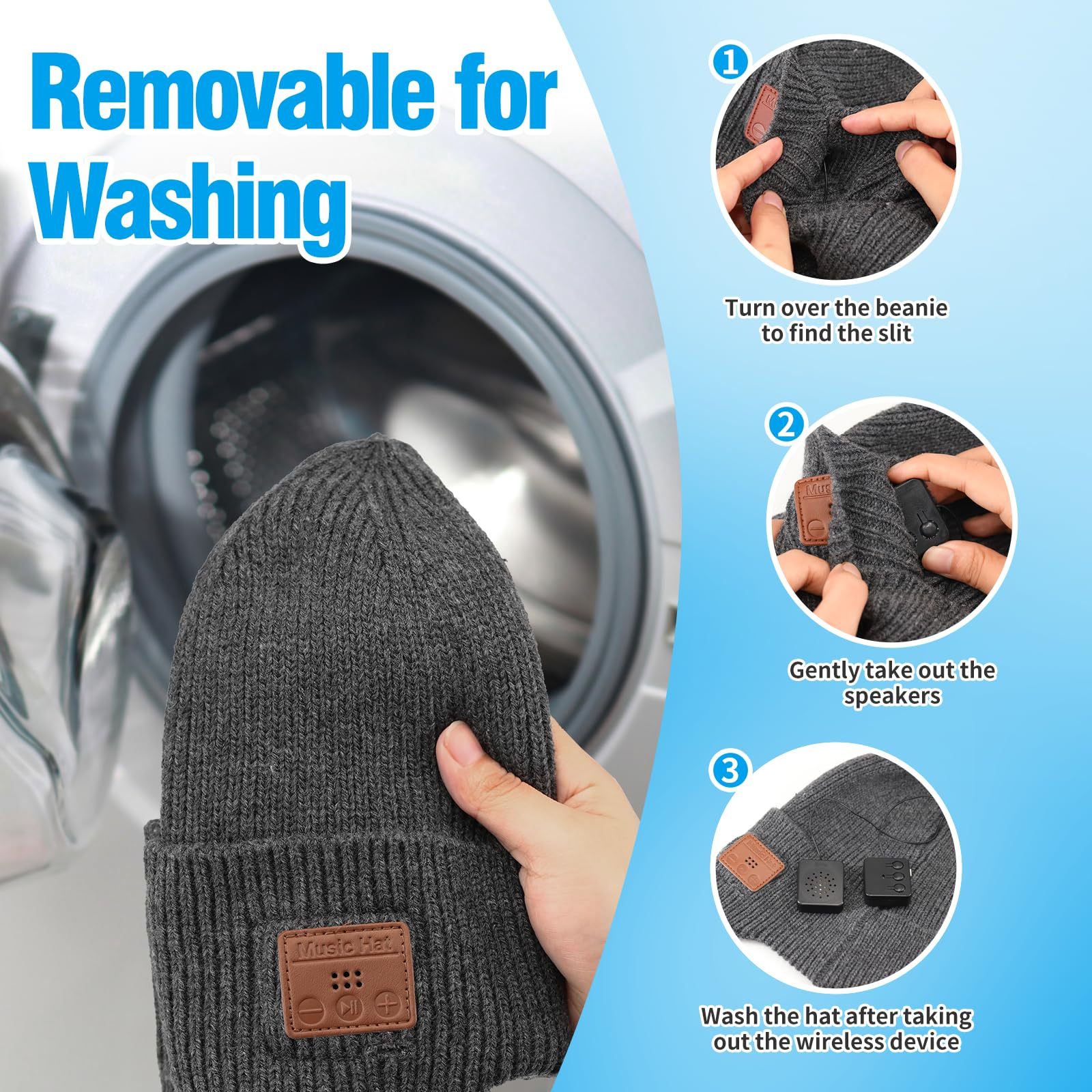 Bluetooth music light-up cap, rechargeable and washable