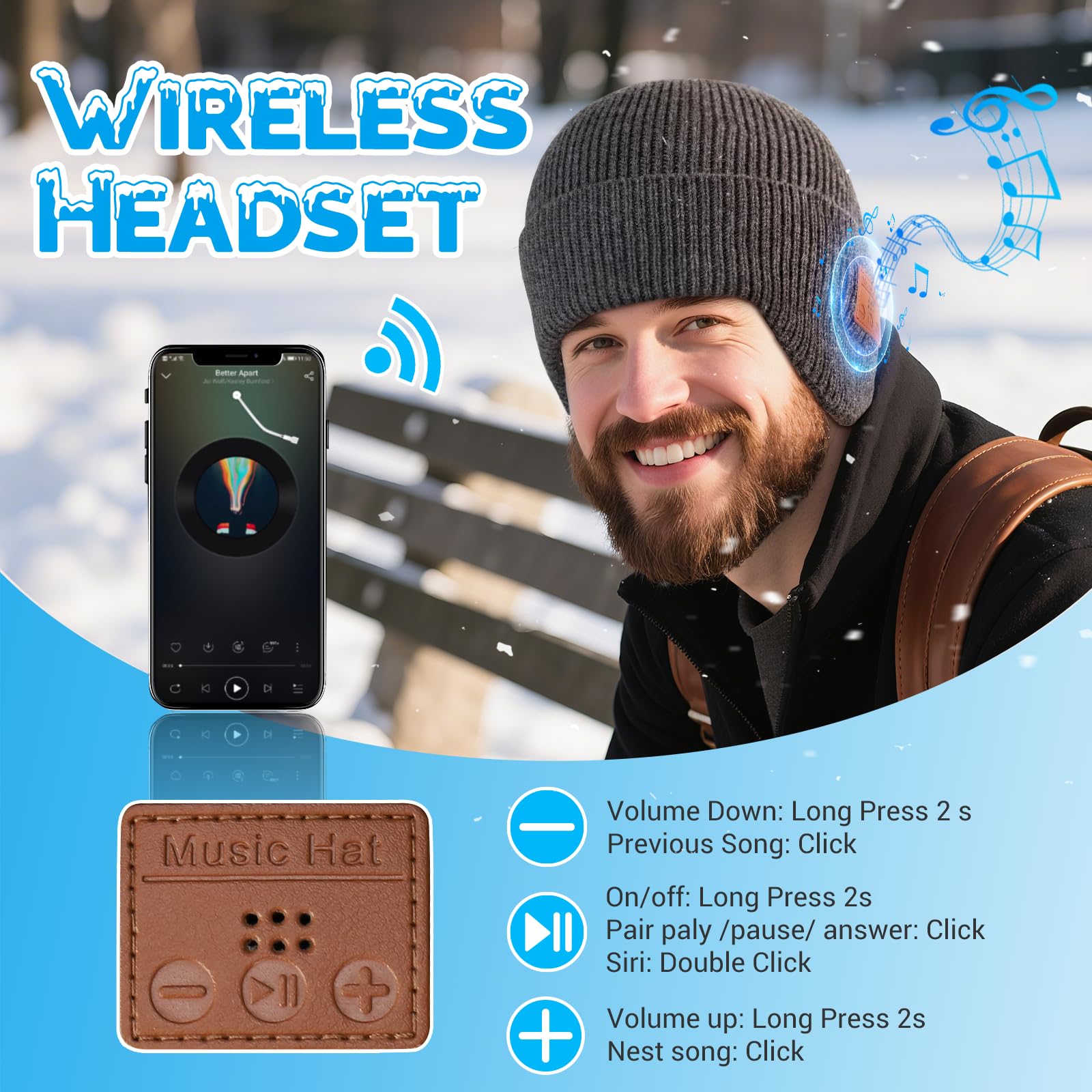 Bluetooth music light-up cap, rechargeable and washable