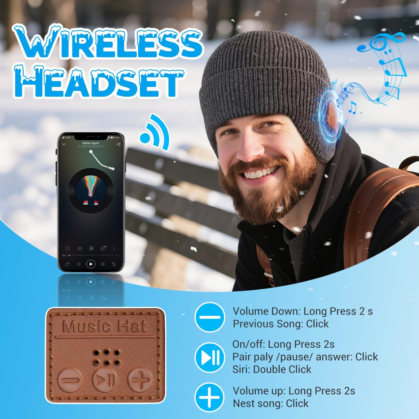 Bluetooth music light-up cap, rechargeable and washable