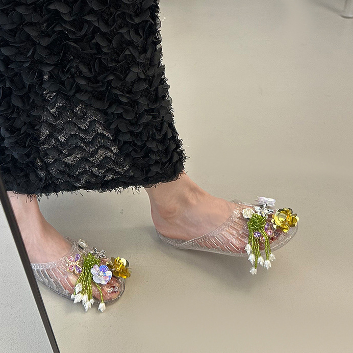 Floral Crystal Embellished Jelly Slide Sandals