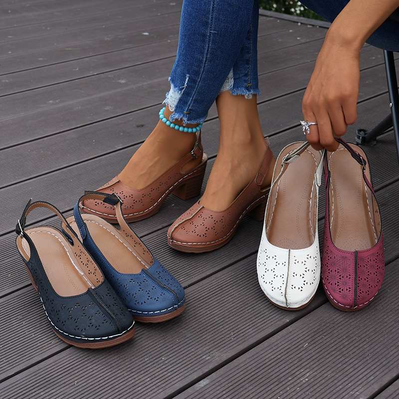 Women's Cutout Slingback Block Heel Shoes