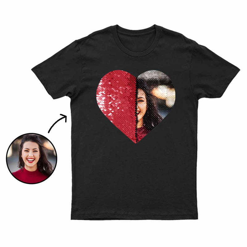 Custom Lapel Sequin T-Shirt-Heart Shape