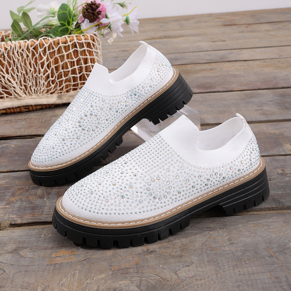 Platform rhinestone loafers