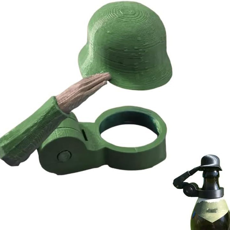 Soldier saluting beer bottle helmet