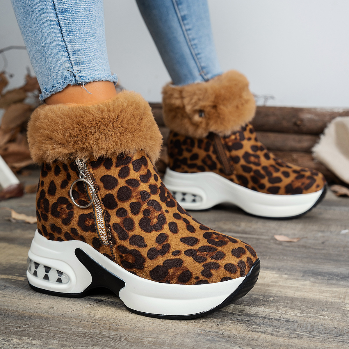 Platform Wedge Heel Snow Boots with Fleece Lining