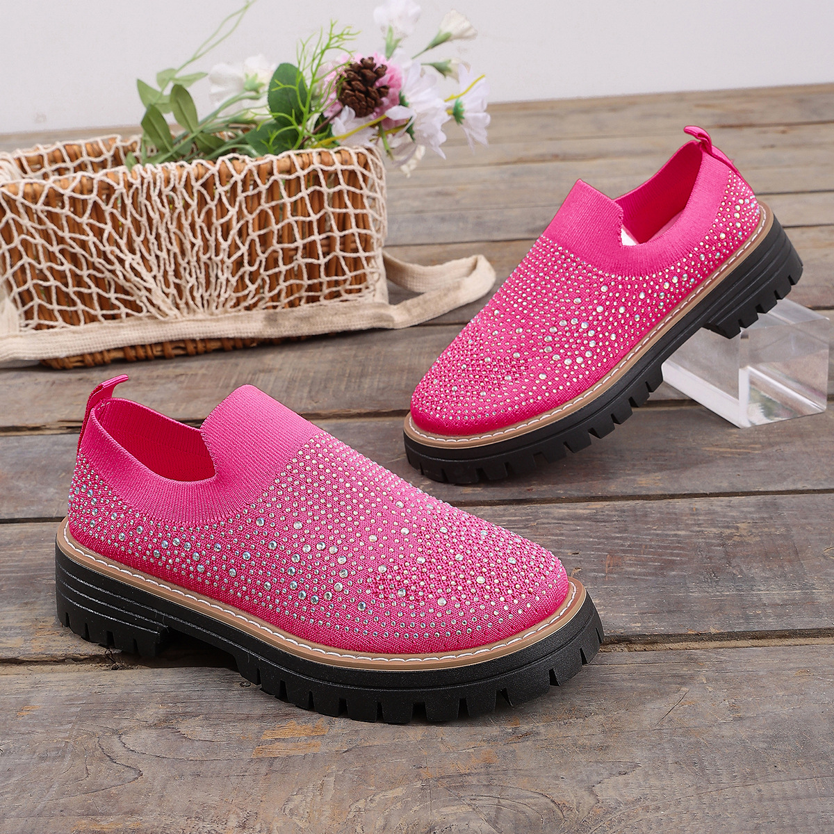 Platform rhinestone loafers