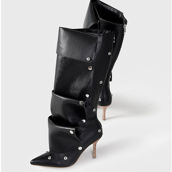 Studded Buckle High-Top Women Boots 
