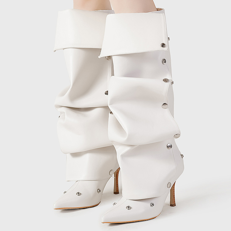 Studded Buckle High-Top Women Boots 