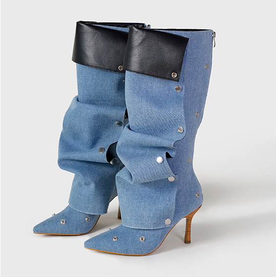 Studded Buckle High-Top Women Boots 