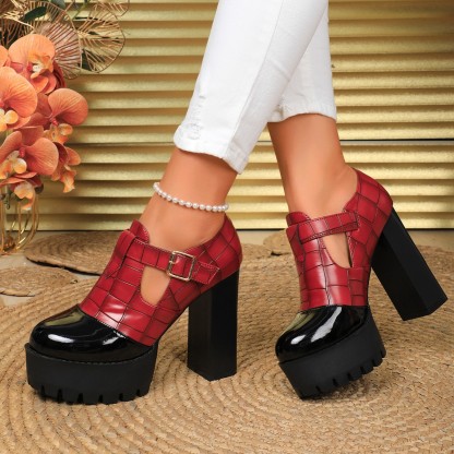 Patent leather plaid high heels