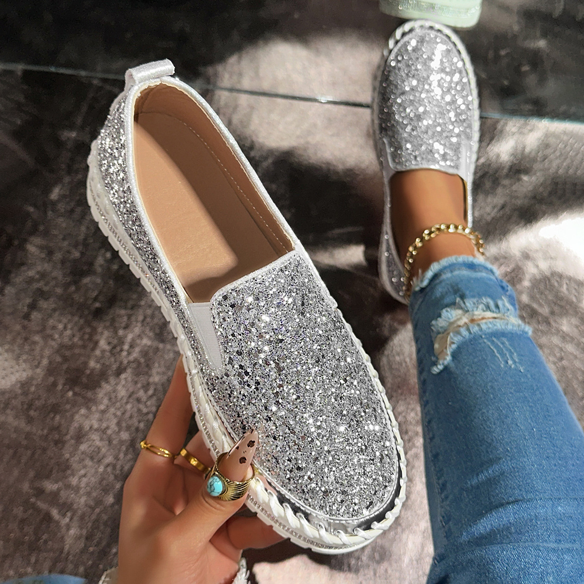 Glitter platform casual shoes