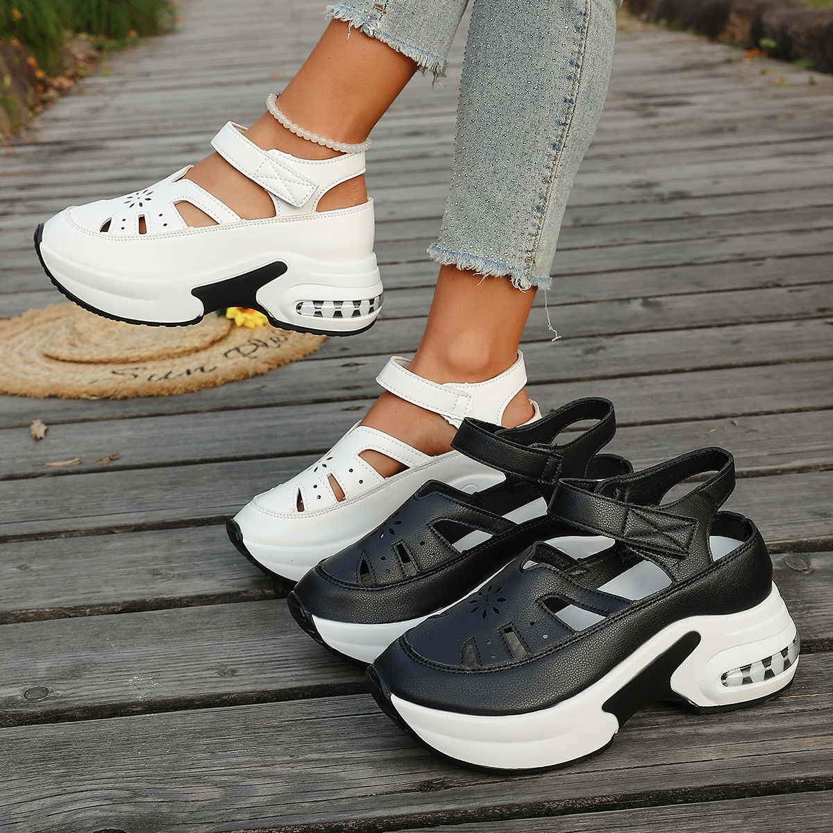 Wedge platform shoes with cutouts