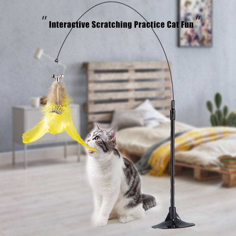 Suction cup steel wire long pole feather cat teaser