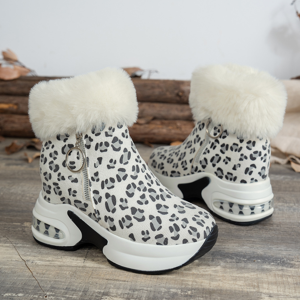 Platform Wedge Heel Snow Boots with Fleece Lining