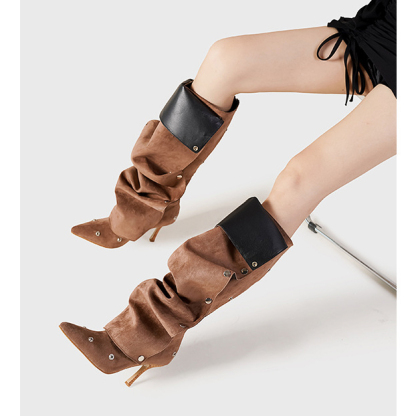 Studded Buckle High-Top Women Boots 