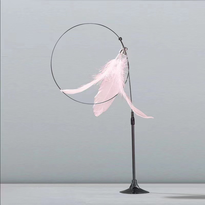 Suction cup steel wire long pole feather cat teaser