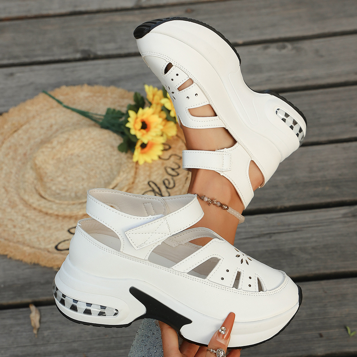 Wedge platform shoes with cutouts