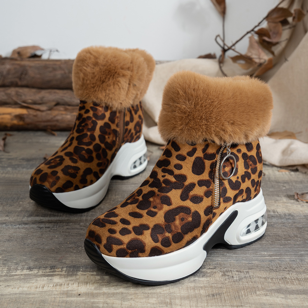 Platform Wedge Heel Snow Boots with Fleece Lining