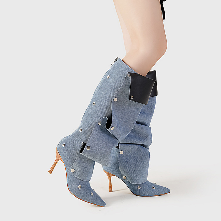 Studded Buckle High-Top Women Boots 