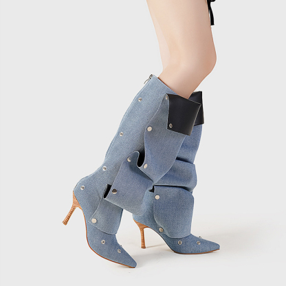 Studded Buckle High-Top Women Boots 