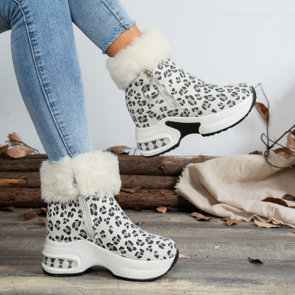Platform Wedge Heel Snow Boots with Fleece Lining