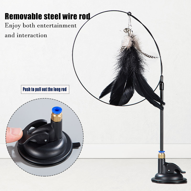 Suction cup steel wire long pole feather cat teaser