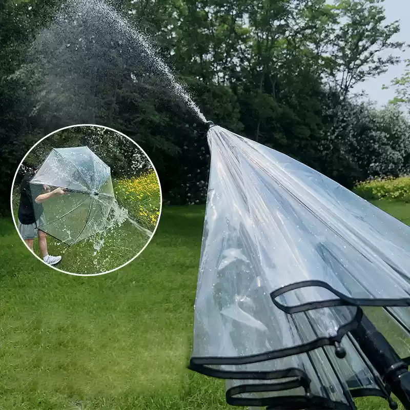 Transparent pull-out umbrella with water spray straight pole