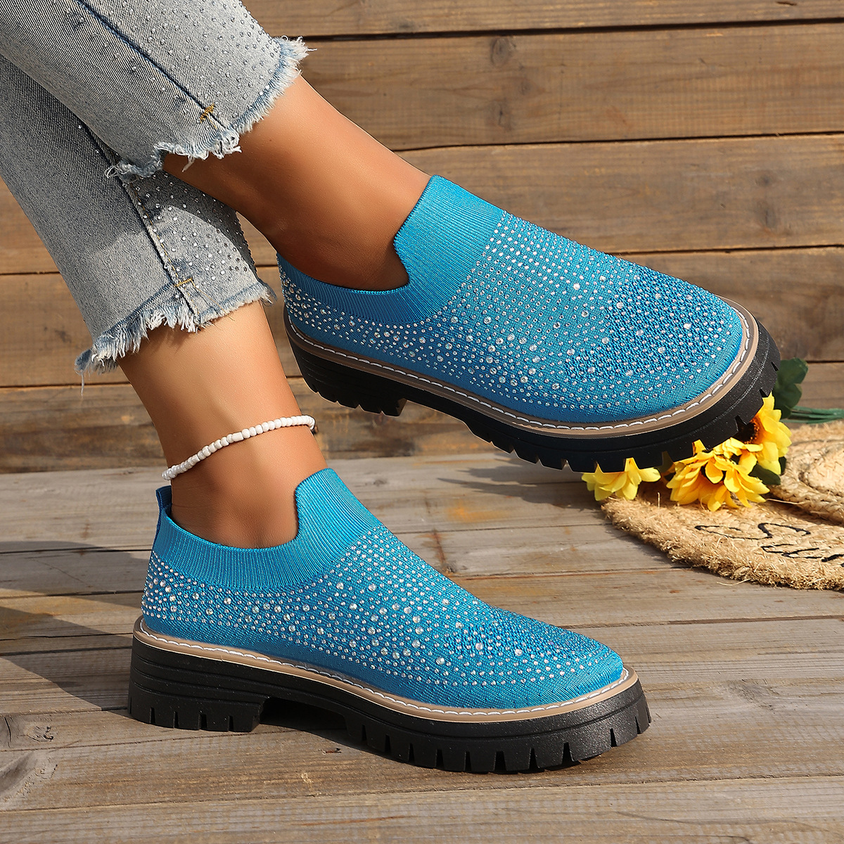 Platform rhinestone loafers