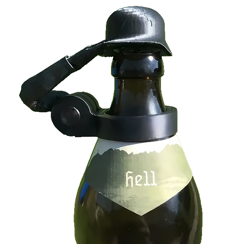 Soldier saluting beer bottle helmet