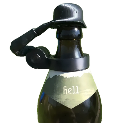 Soldier saluting beer bottle helmet