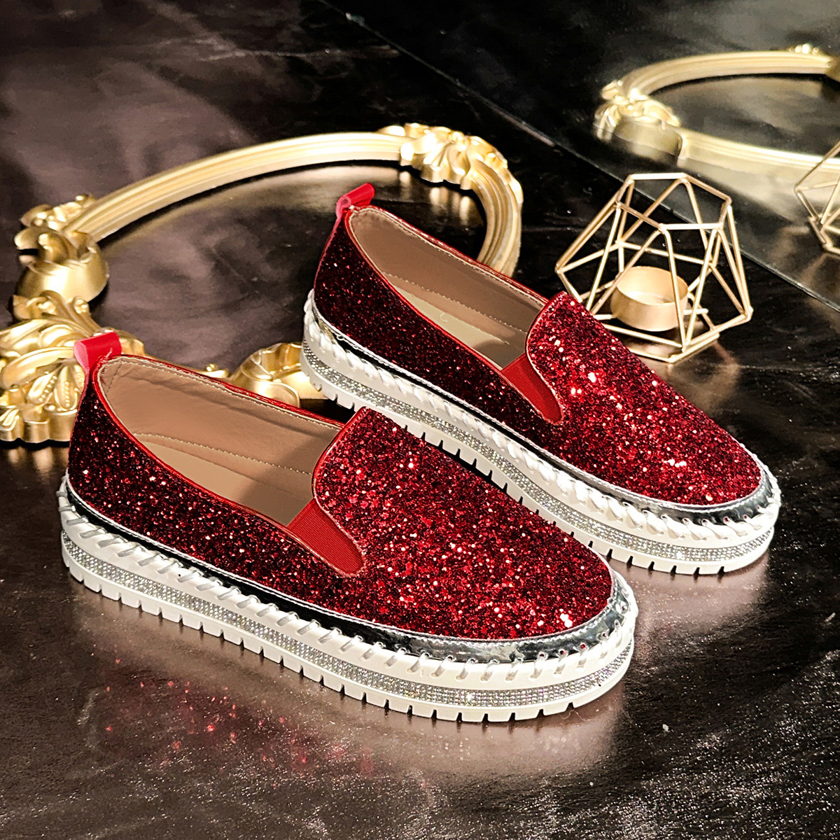 Glitter platform casual shoes