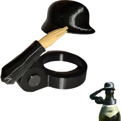 Soldier saluting beer bottle helmet