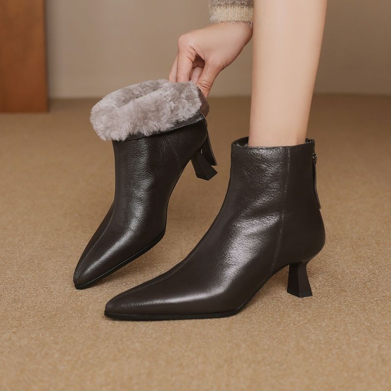 Pointed-Toe Stiletto Heel Fleece-Lined Women's Boots