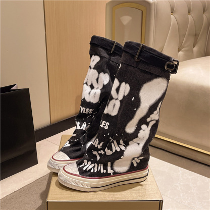 Graffiti High-Top Canvas Slouch Boots