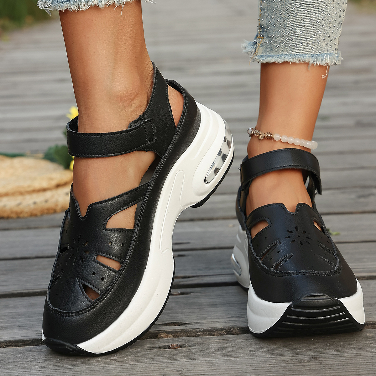 Wedge platform shoes with cutouts