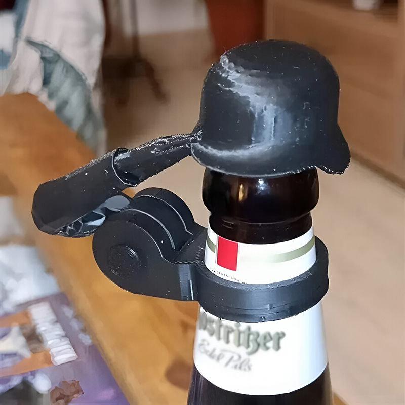 Soldier saluting beer bottle helmet