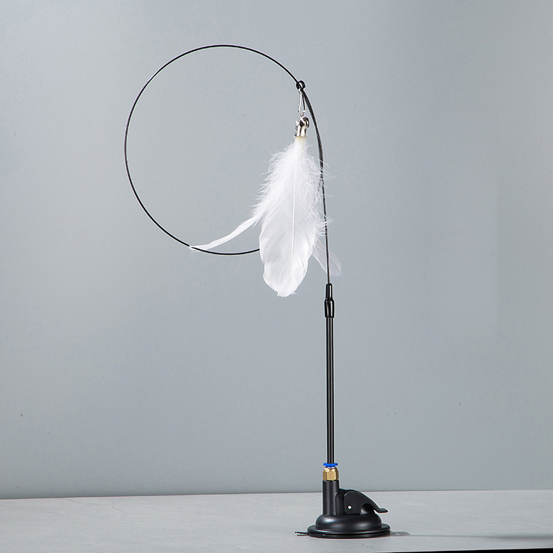 Suction cup steel wire long pole feather cat teaser