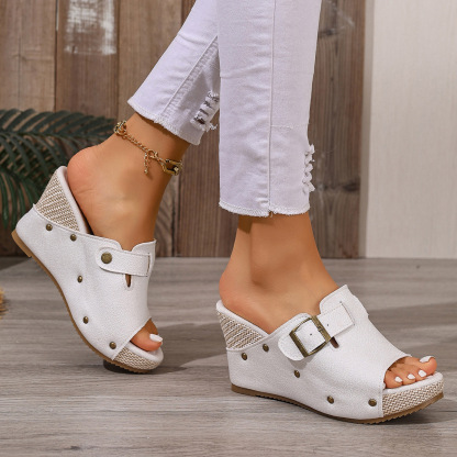 Wedge heel studded women's shoes
