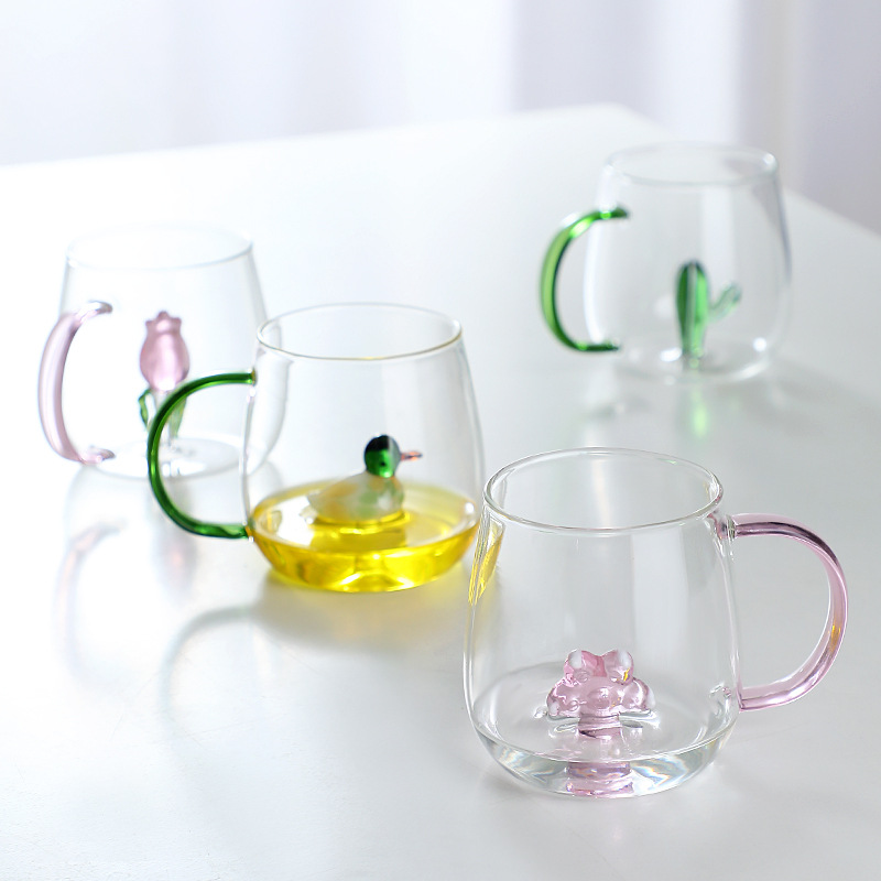 Cartoon animal cup high borosilicate glass household cup