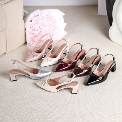 Pointed-toe chunky heel women's shoes