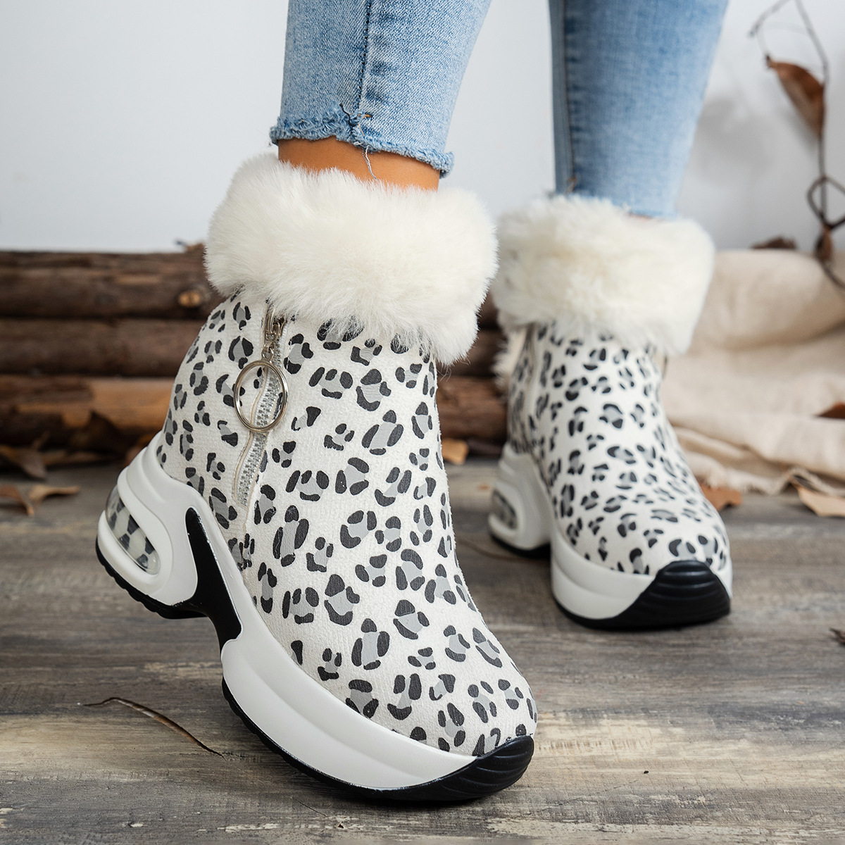 Platform Wedge Heel Snow Boots with Fleece Lining